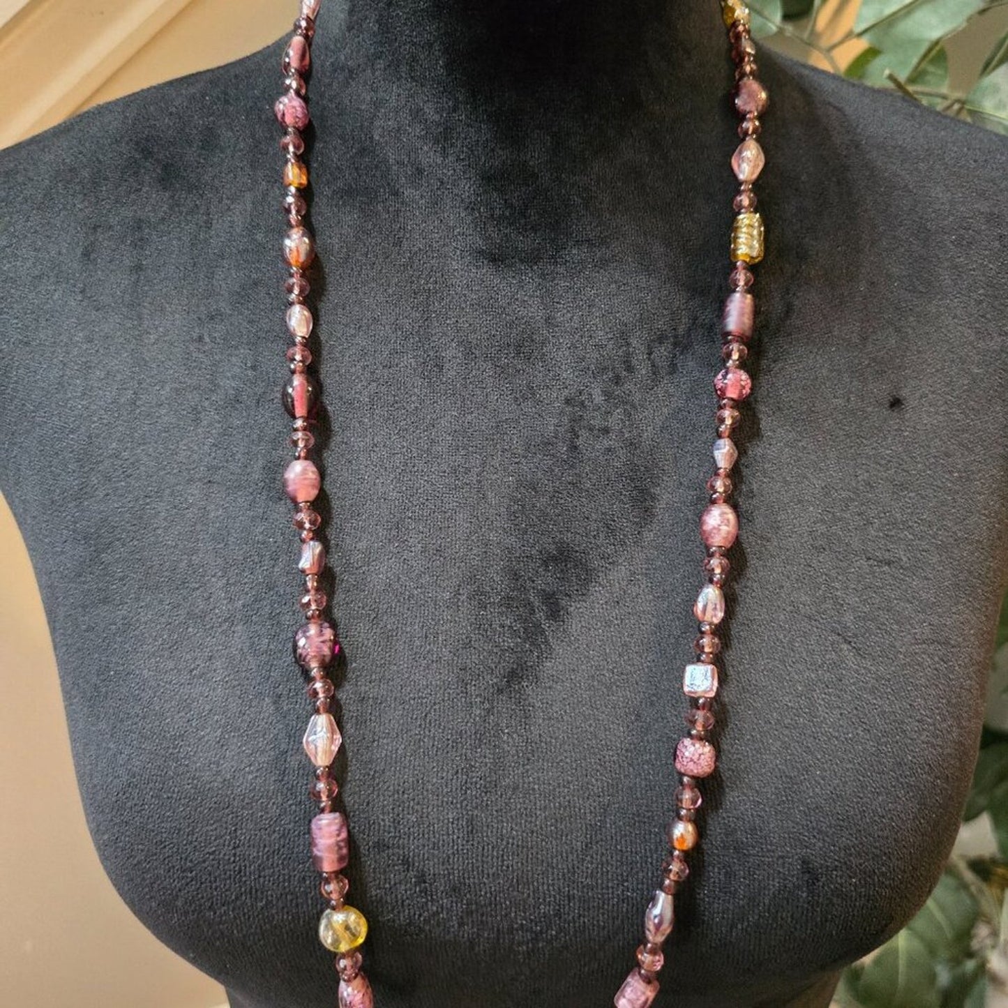 Women Fashion Pink Tourmaline & Ceramic Beaded Long Necklace with Lobster Clasp