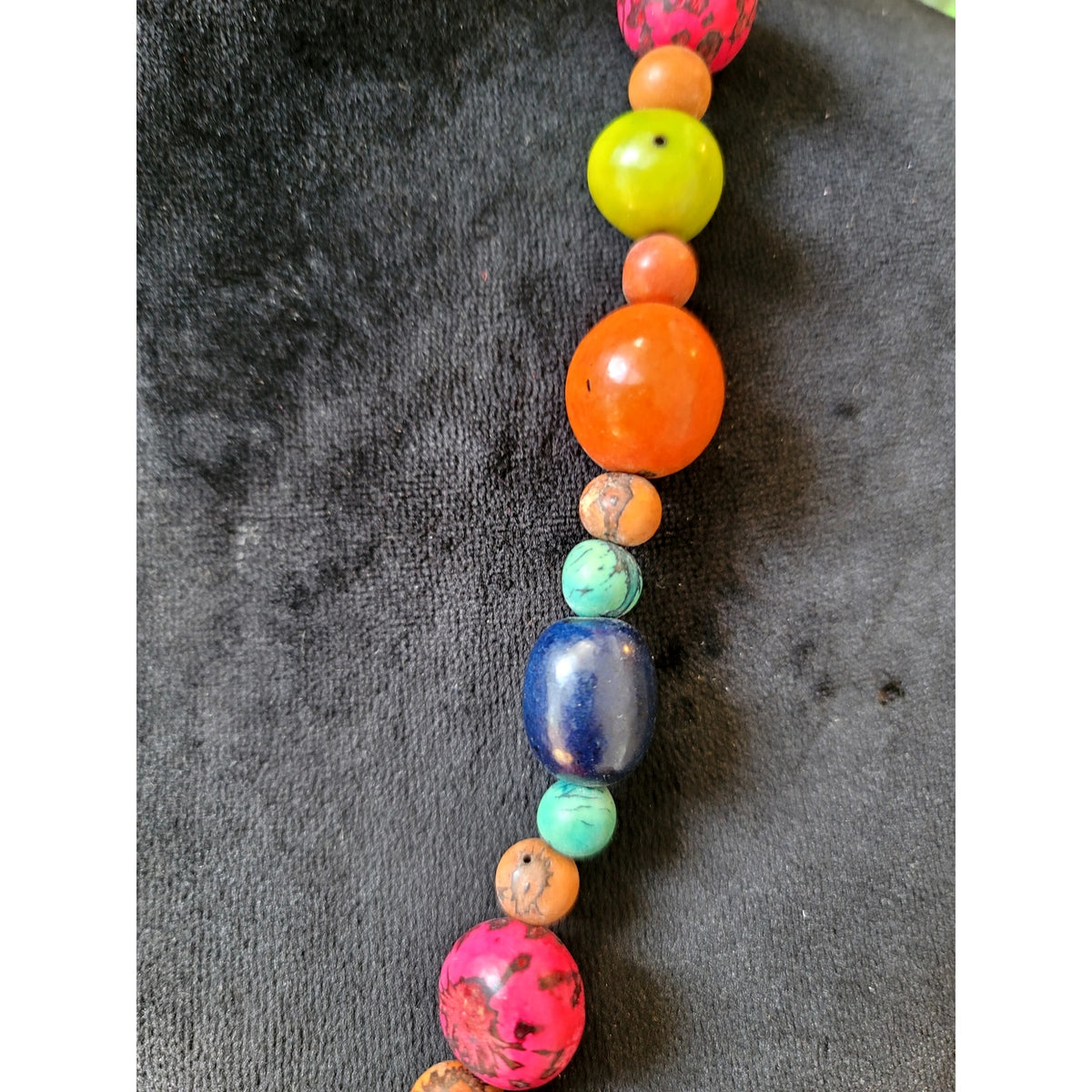 Colorful Multicolor Round Beaded Necklace Wood Resin Boho Statement 24"