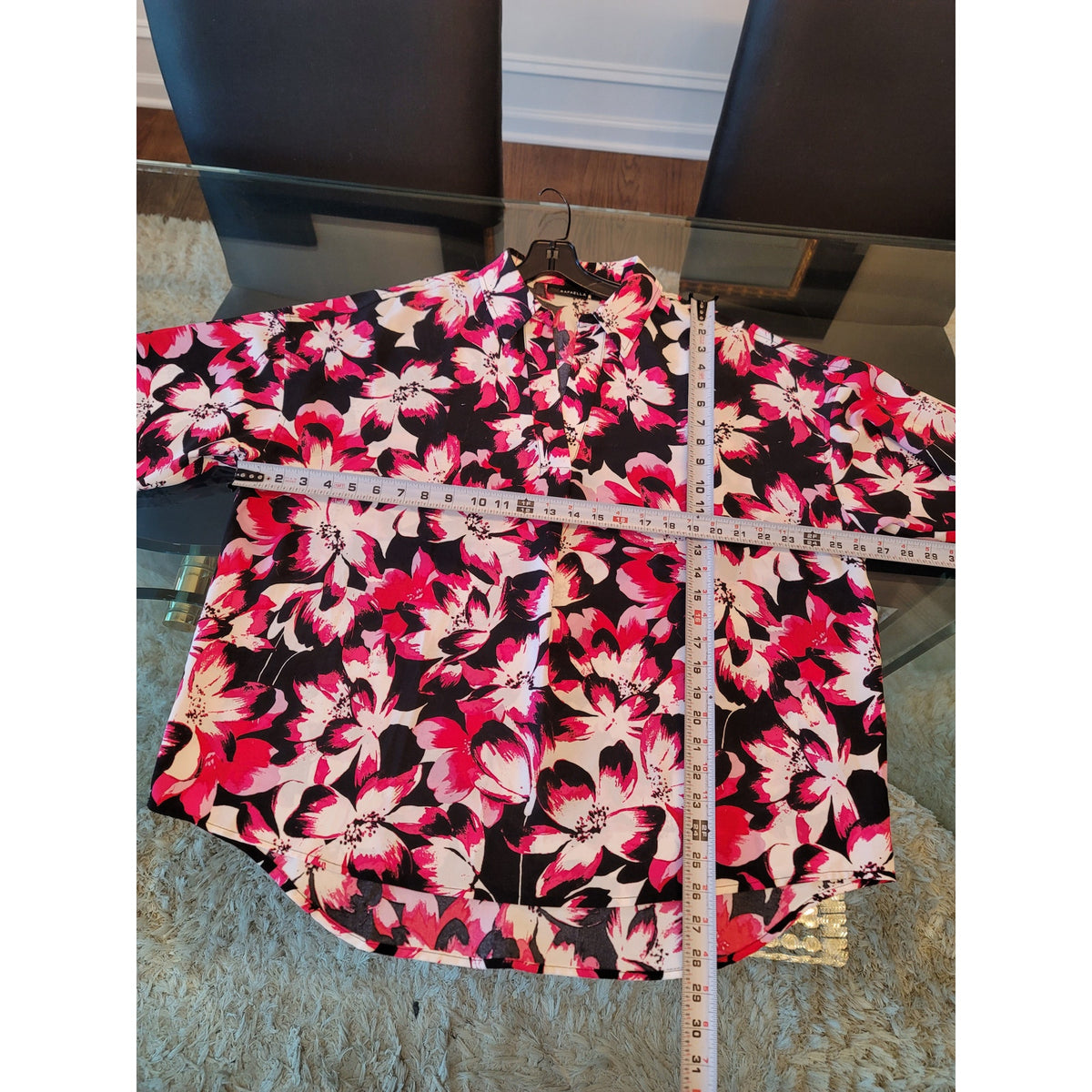 Rafaella Blouse XL Multi Floral Split Collar Curved Hem Drop Shoulder Casual