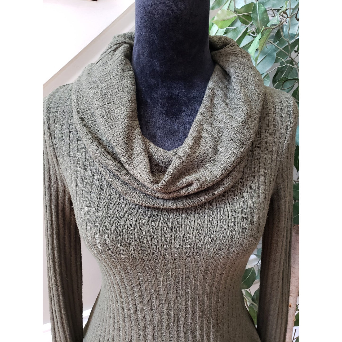 Maeve by Anthropologie Sweater Womens XS Green Cowl Neck Ribbed Peplum Hem