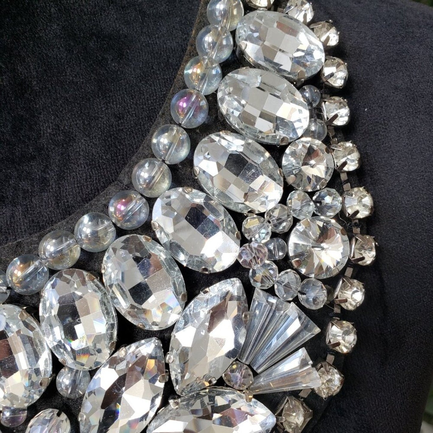 Womens White Big & Bold Crystal Statement Collar Necklace with Ribbon Knot Clasp