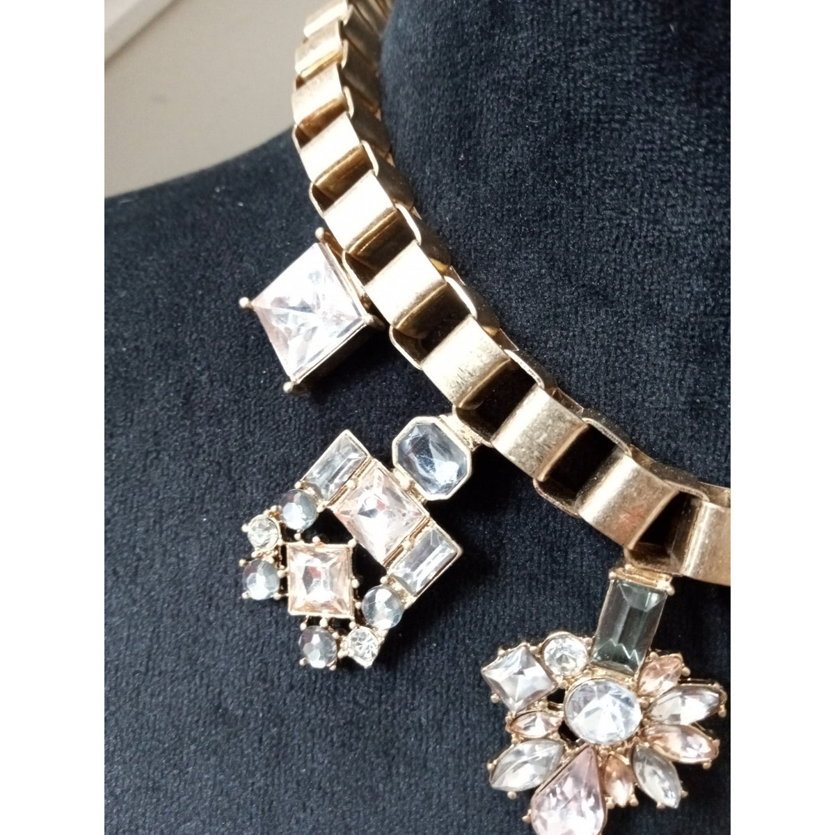 Gold Tone Crystal Statement Collar Necklace Clear Rhinestone Bib Glam Bridal