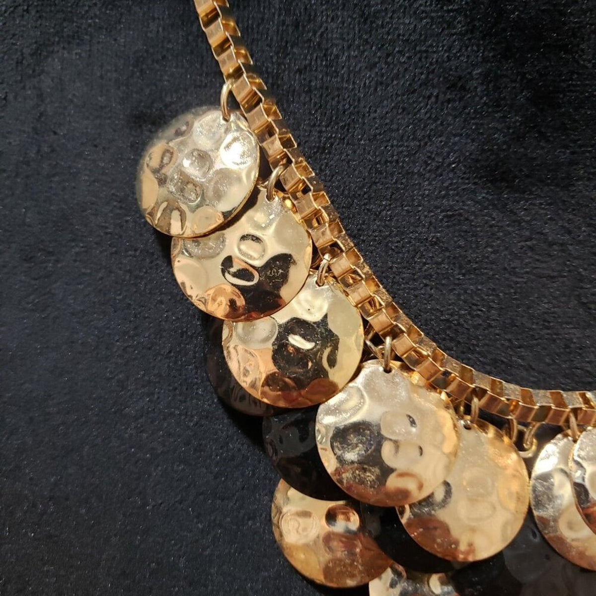 Women Gold & Black Unique Multi Strand Coins Collar Necklace with Lobster Clasp