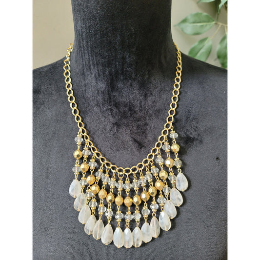 Women's Gold Necklace with Crystal Beads and Teardrop Accents Adjustable Lock