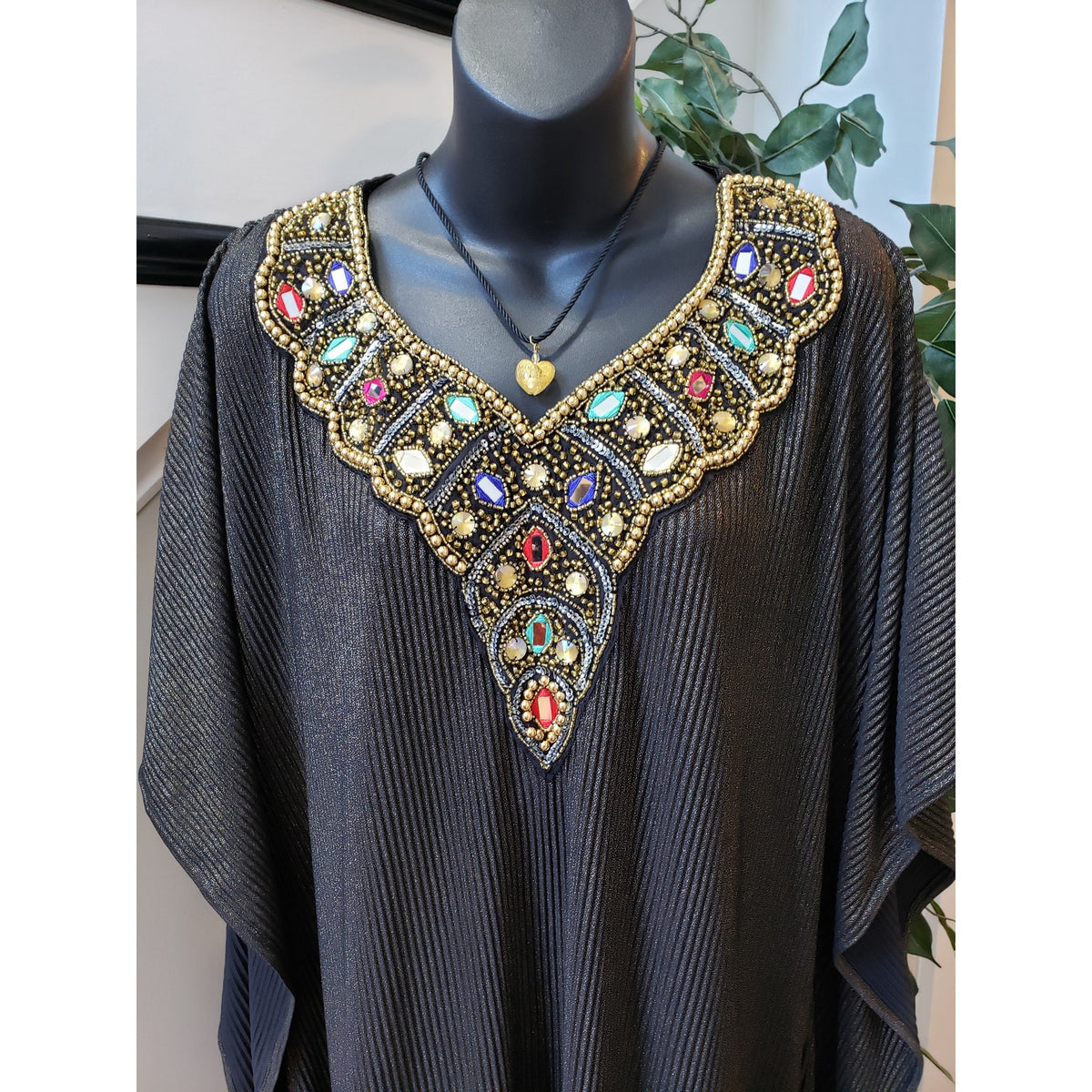 ESY Studio EY Kaftan Dress Womens OSM Black Shimmer African Dashiki Embroidered