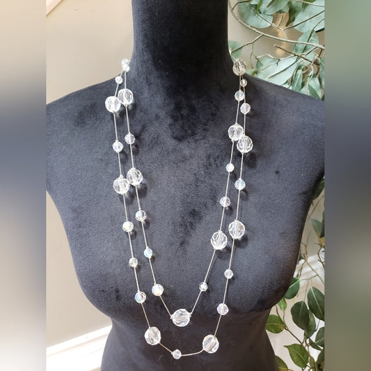 Womens Fashion Glass Faceted Beads Station Long Necklace with Lobster Clasp