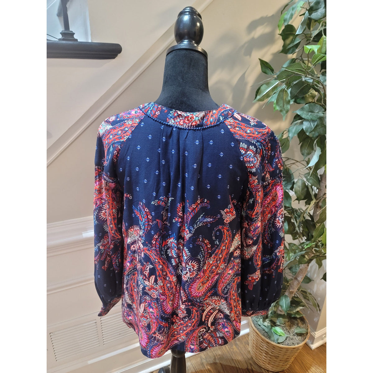 Monsoon Blouse Top Women's Small Multicolor Paisley Print Pleated Drop Shoulder