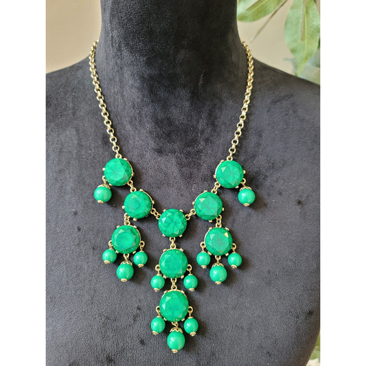 Women Green Statement Bib Necklace With Gold Chain And Lobster Claw Lock Jewelry