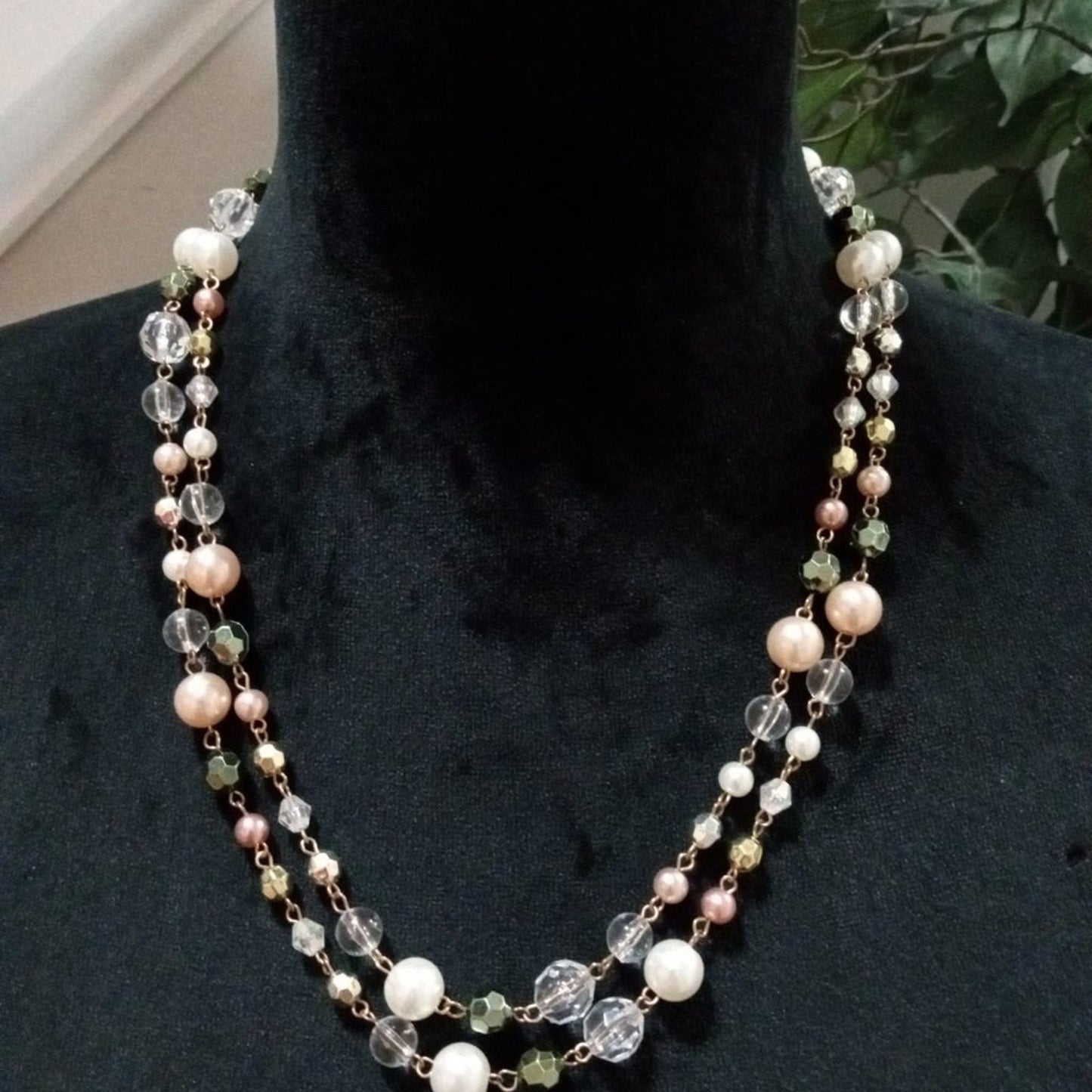 Womens Fashion Chunky Double Strand Multicolor Beaded Necklace w/ Lobster Clasp