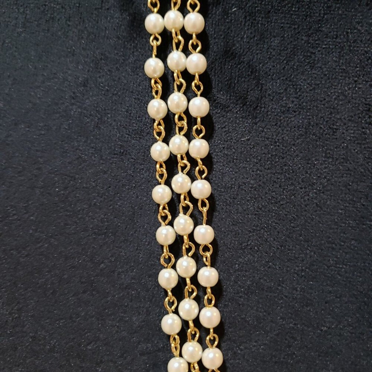 Womens 3 Strand Gold Plated Wire Rosary Beaded Chain Necklace with Lobster Clasp