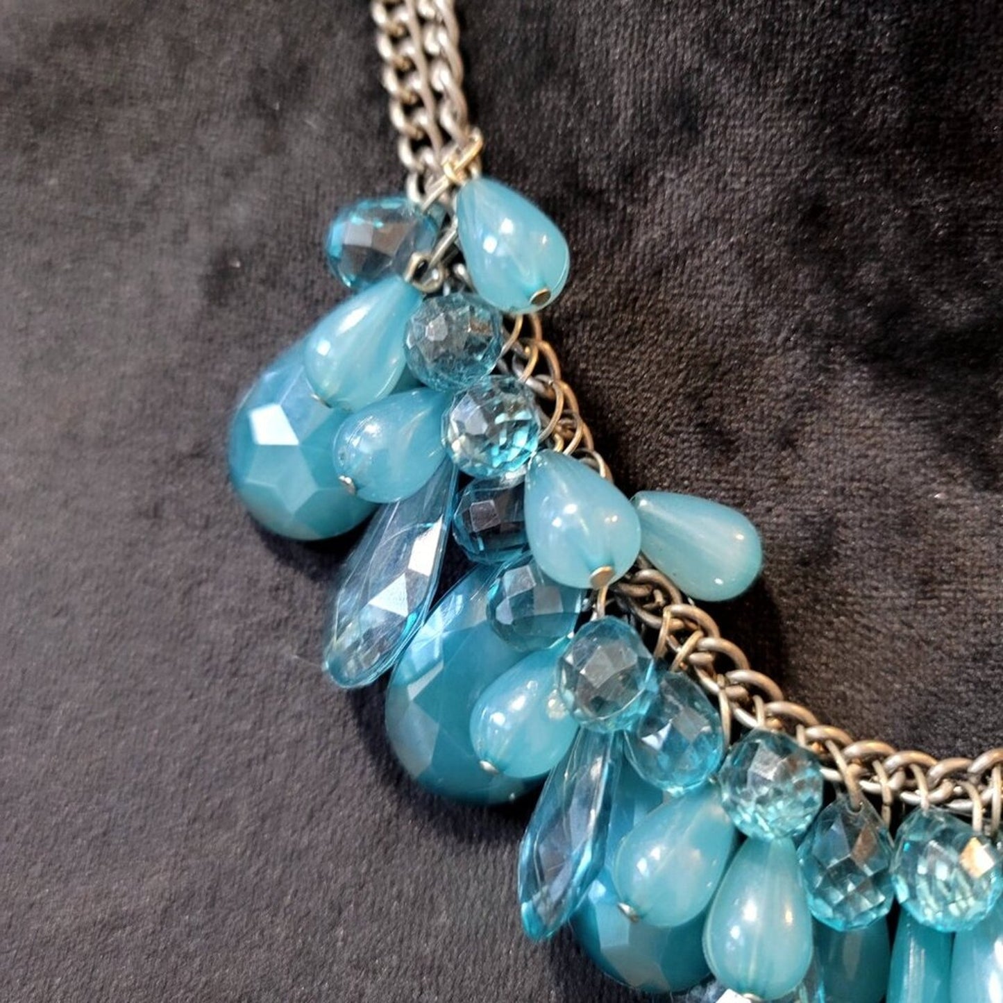 Womens Blue Teardrop Crystal Statement Necklace Jewelry with Lobster Clasp