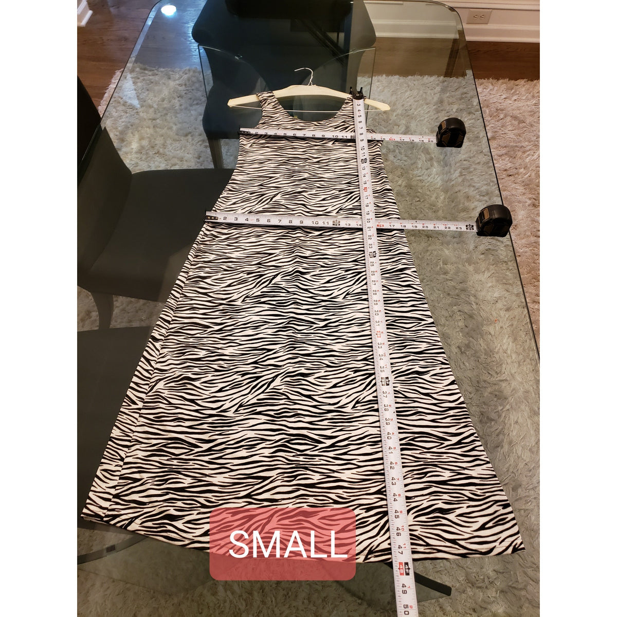 Women's Maxi Dress Small Black White Zebra Print Stretch Sleeveless Scoop Neck
