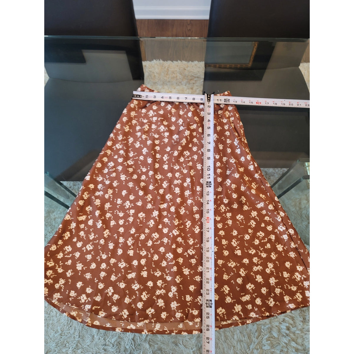 Sienna Sky A-Line Midi Skirt Women's Small Brown/Cream Floral Fully Lined