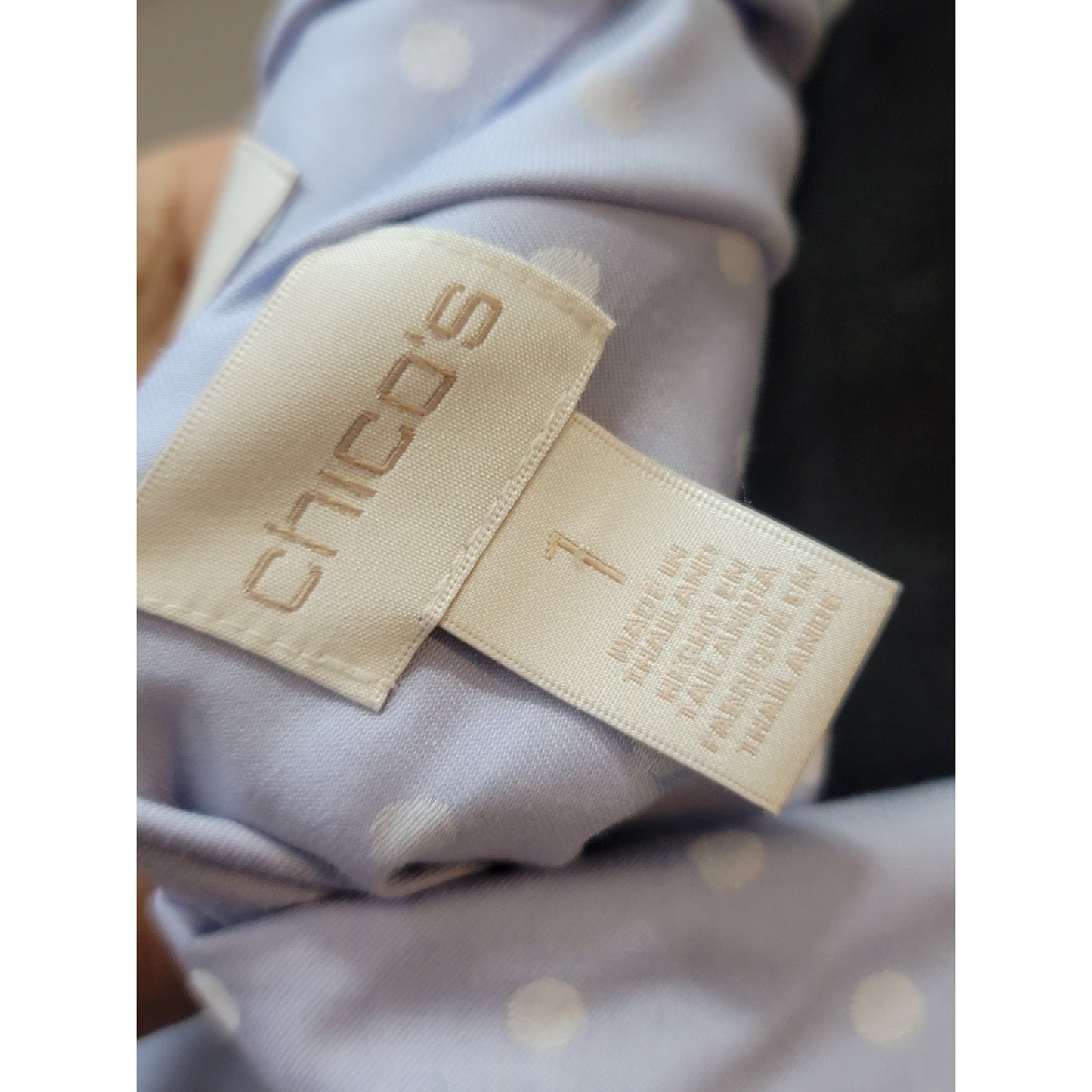 Chico's Button Front Shirt Women's Size 1 Medium Light Blue Polka Dot Cotton