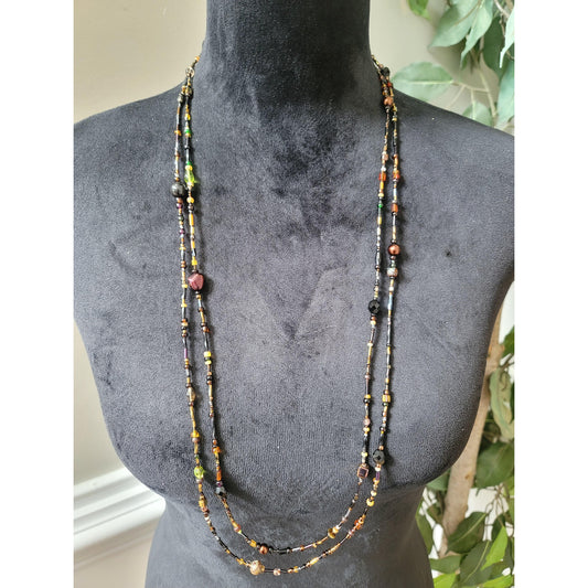 Women's Multicolor Beaded Long Necklace with Lobster Clasp Handmade Boho