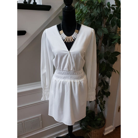 Wayf Women's Beige Solid Polyester V-Neck Long Sleeve Knee Length Dress Size XL