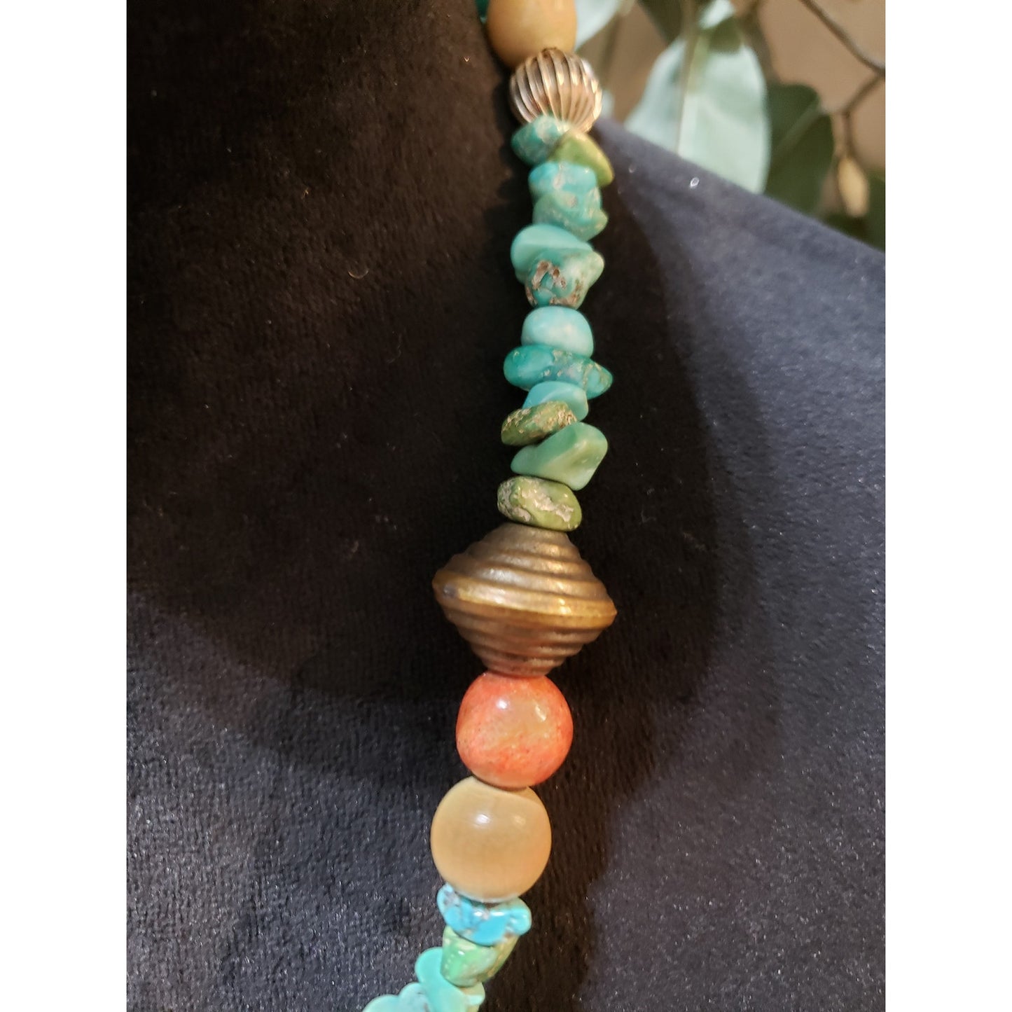 Womens Fashion Tribal Style Turquoise Amber Multi-Shape Beads Necklace Jewelry
