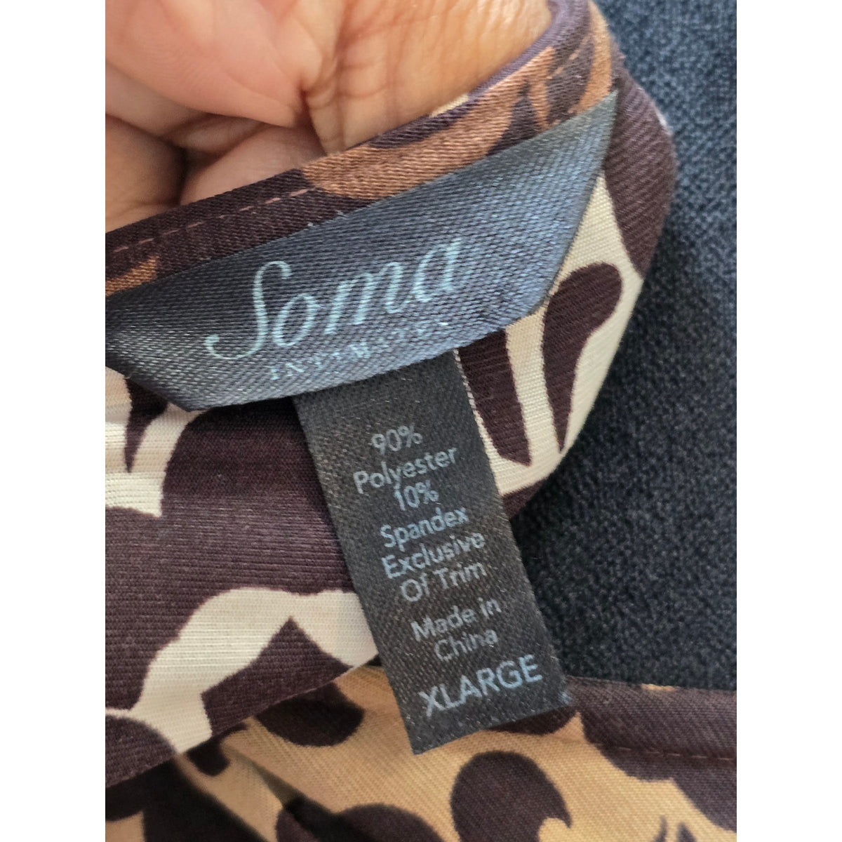 Soma Fit & Flare Dress XL Brown Beige Floral Scoop Dolman Sleeve Casual Pullover