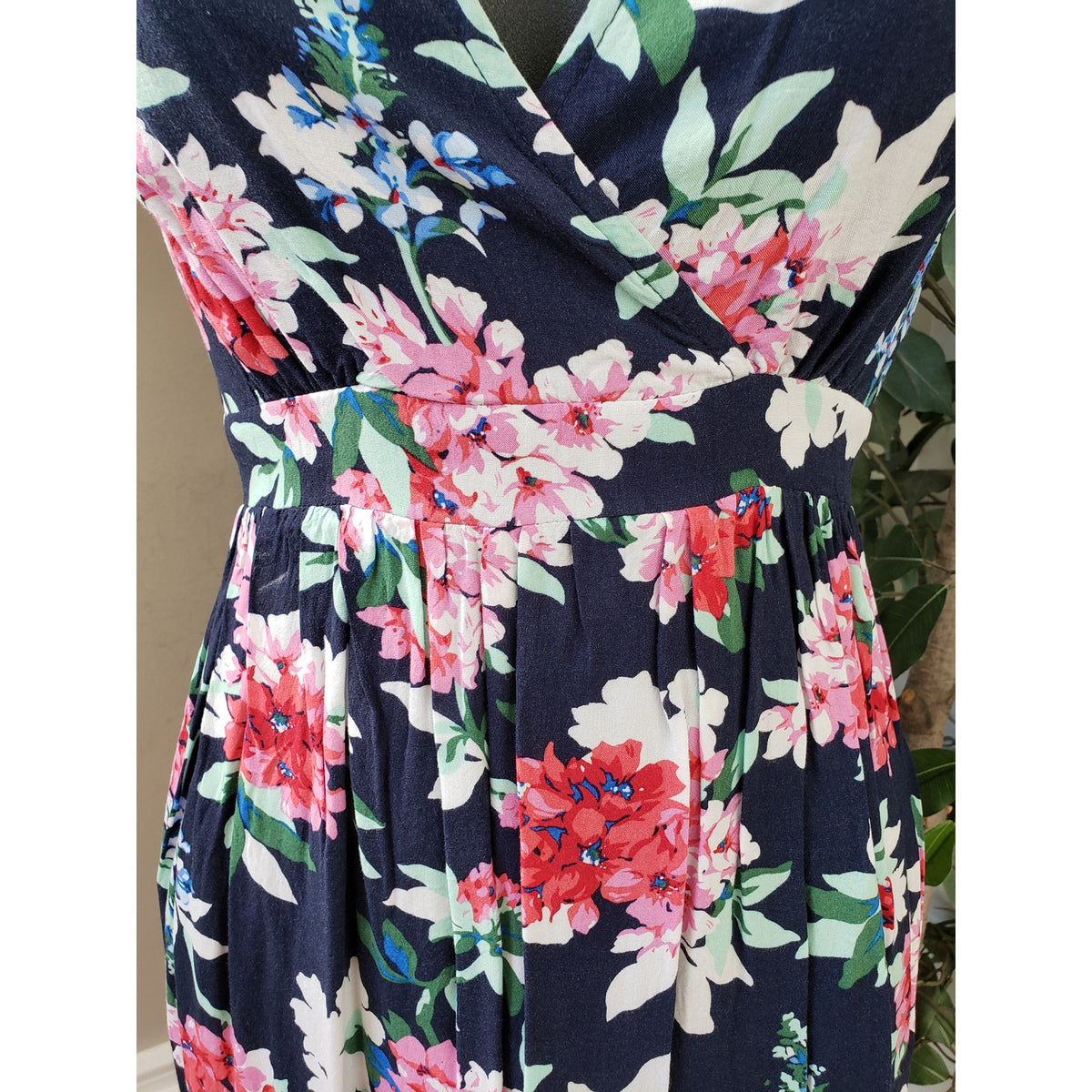 Jojo Maman Bebe Maternity Dress Womens Blue Floral Wrap V Neck Pleated Comfort M