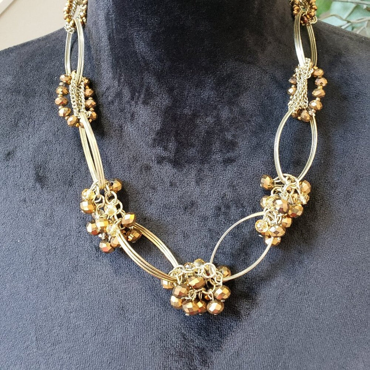 Womens Fashion Gold Tone Beaded Statement Necklace Jewelry with Lobster Clasp