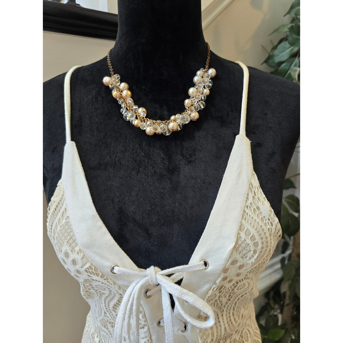Love J A-Line Mini Dress Women's Large White Crochet Lace Grommet Tie Lined