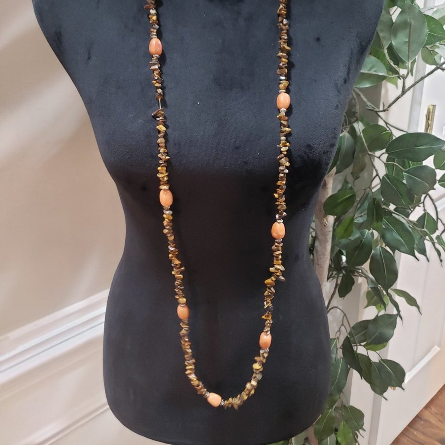 Women Fashion Double Strand Raw Split Baltic Amber Healing Beaded Long Necklace