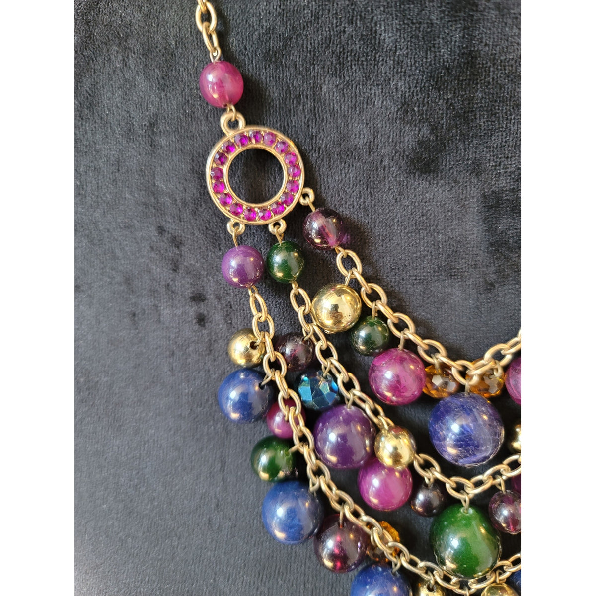 Women's Multicolor Beaded Statement Necklace With Lobster Clasp Layered Design