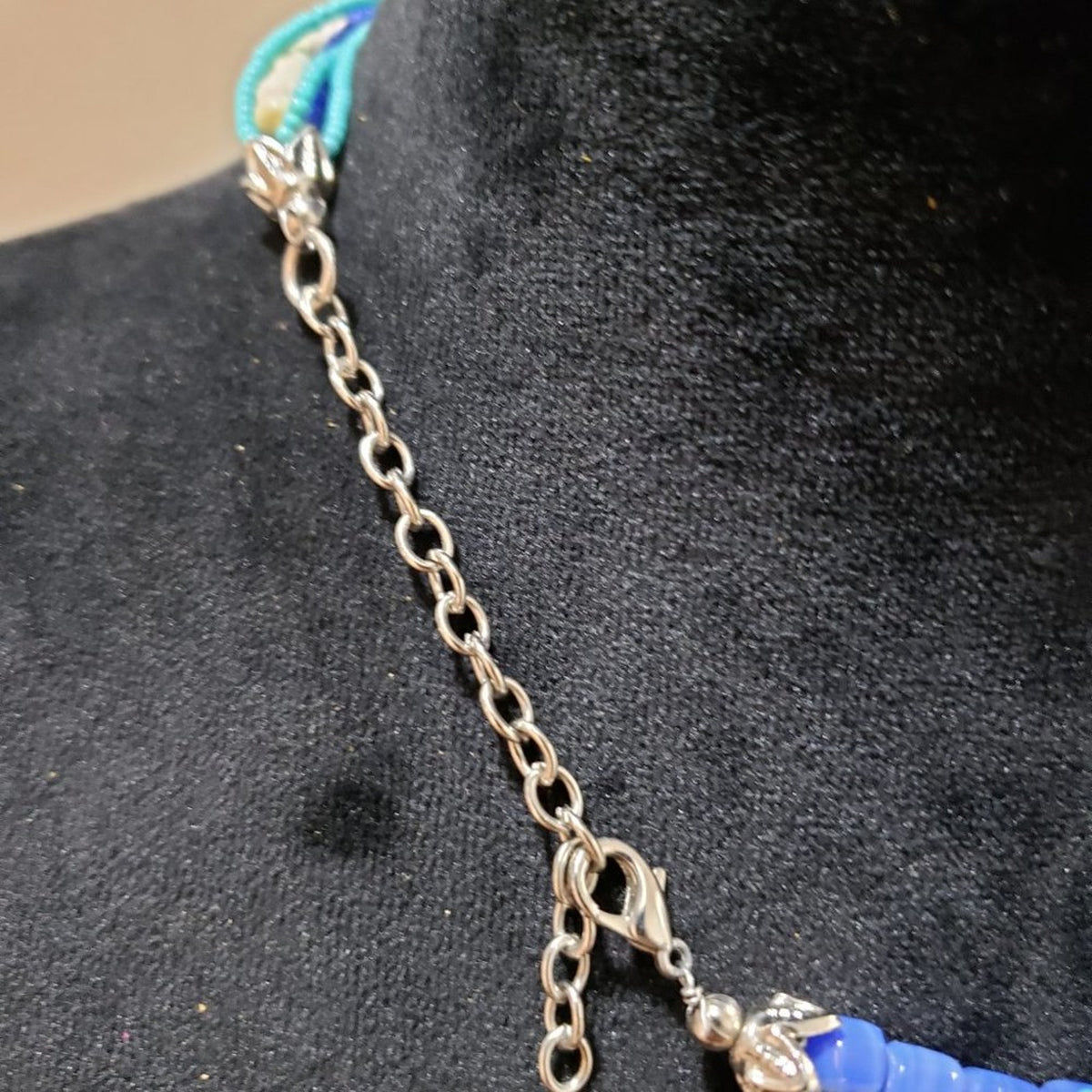Womens Fashion Seed Bead Lapislazuli Multi Strand Collar Necklace Lobster Clasp