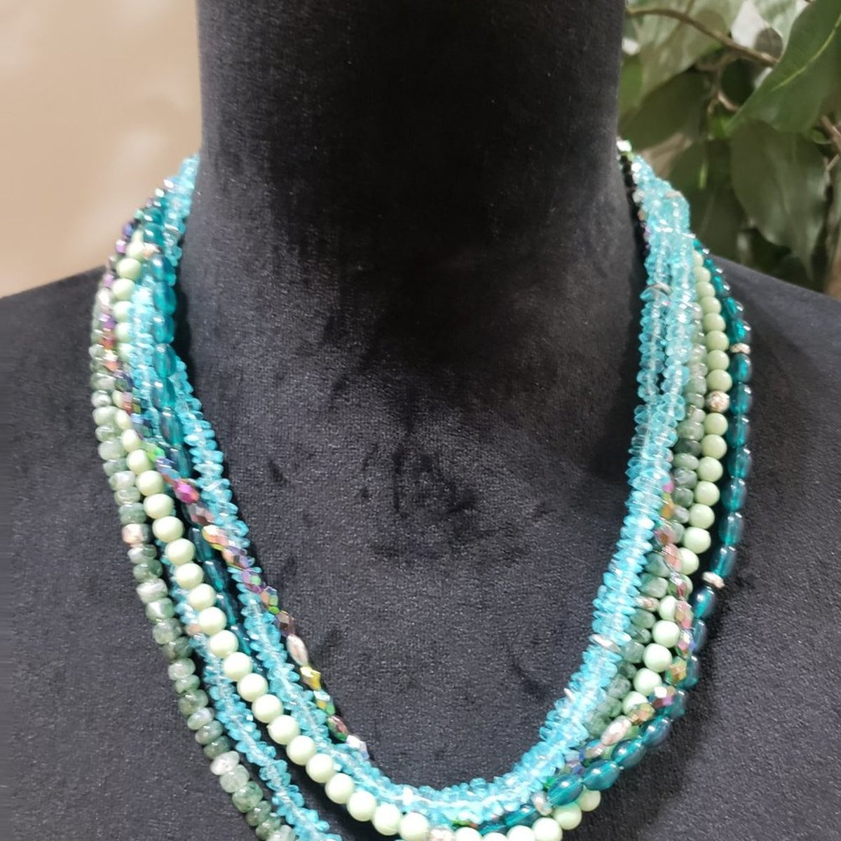Womens Fashion Multi Strand Multicolor Beaded Collar Necklace with Lobster Clasp