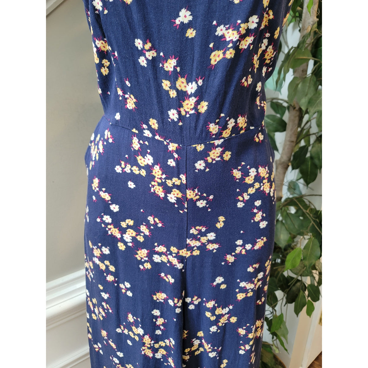 PopSugar Floral Jumpsuit Women's Size Large Navy Square Neck Sleeveless