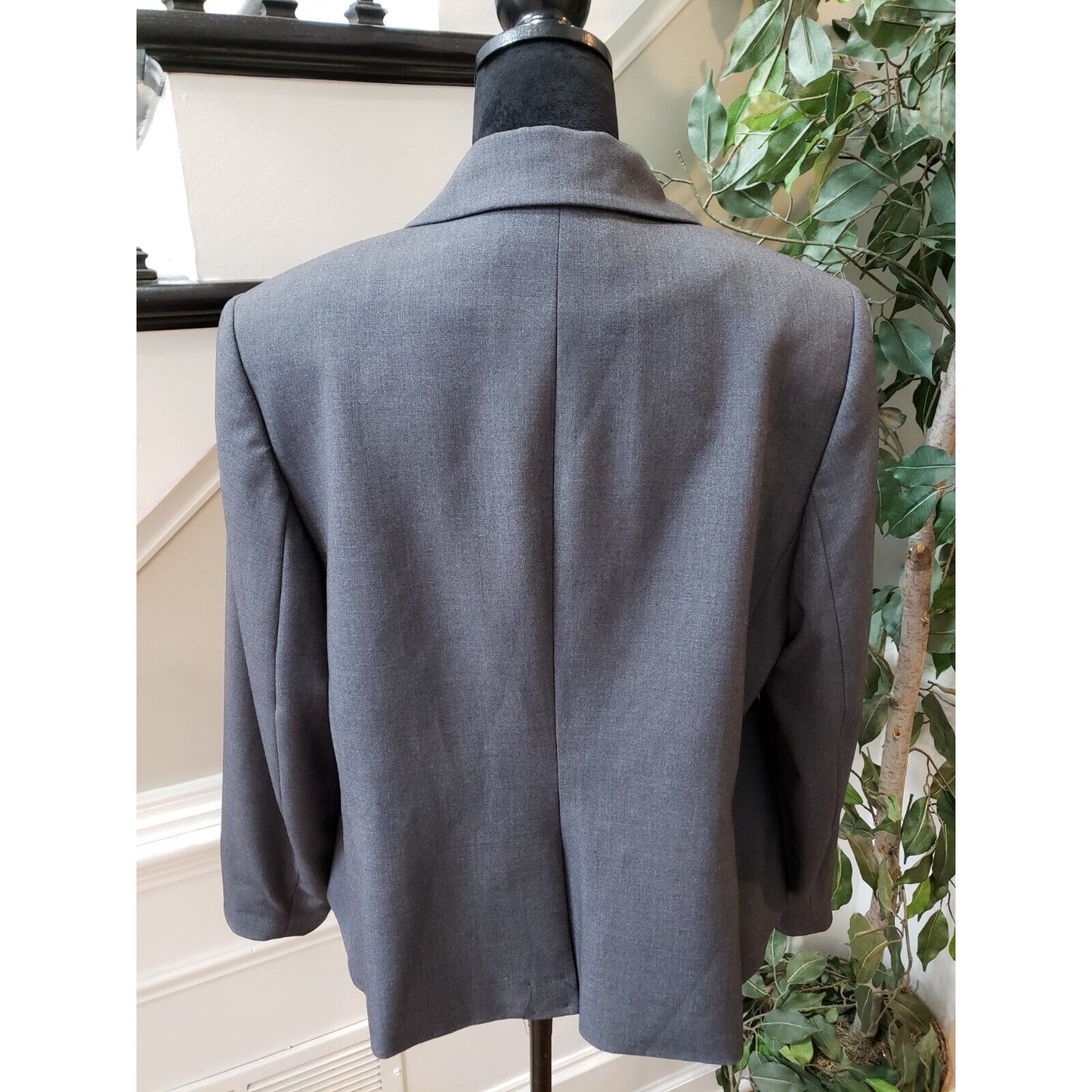 Calvin Klein Women Gray Vented Single Breasted Two Button Blazer Jacket Size 14W