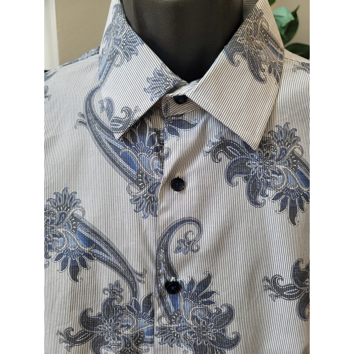 Tasso Elba Button Down Shirts Men's Size X-Large White Blue 100% Cotton Floral