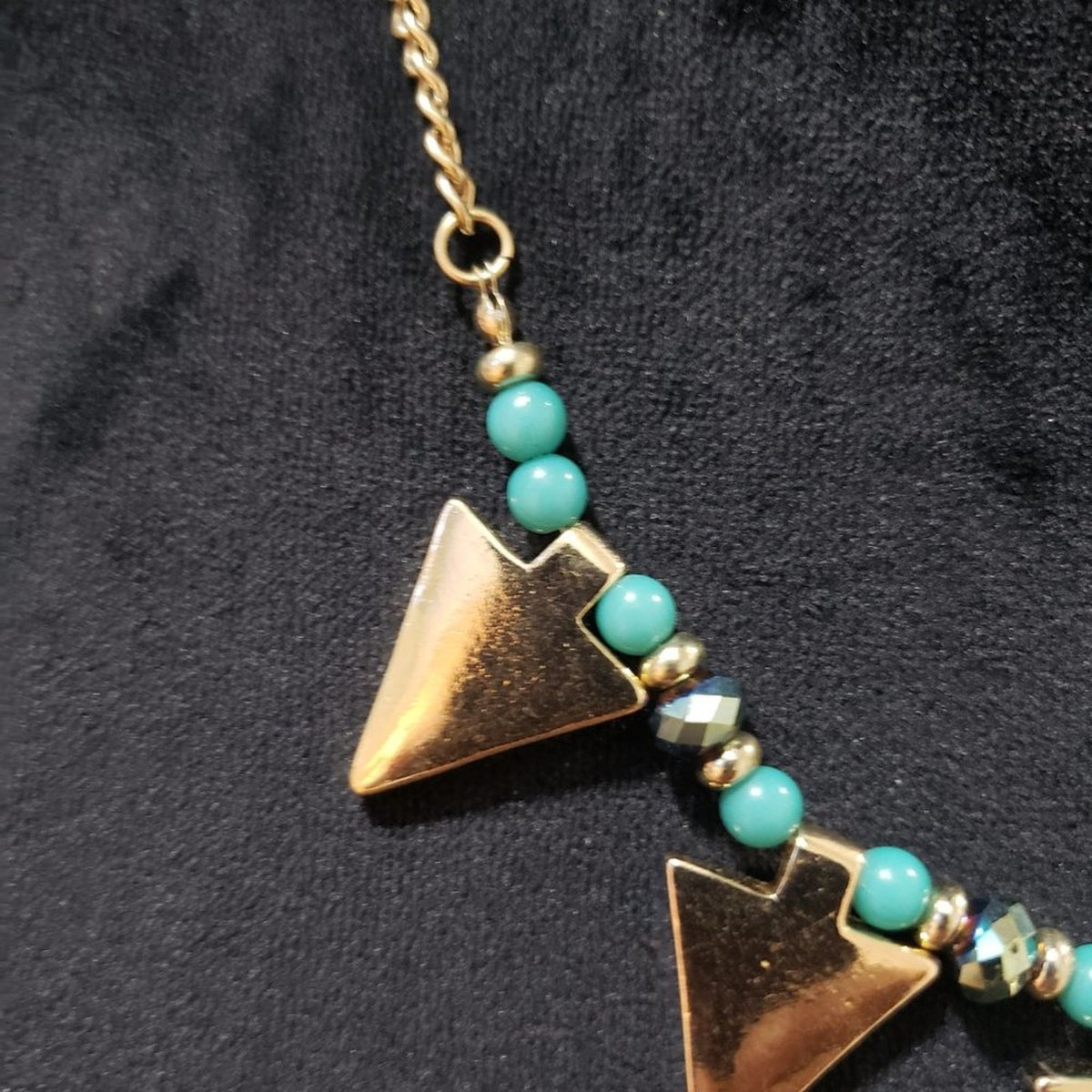 Women Fashion Multicolor Beaded Brass Tone Triangle Collar Necklace with Lobste