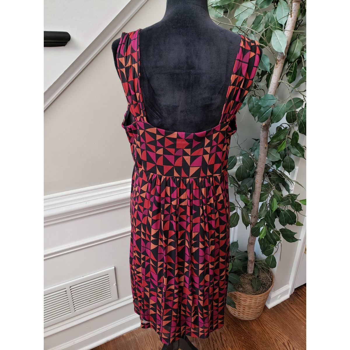 APT.9 Flared Dress Women Large Multi Geometric Print Pleated Skirt Surplice Neck