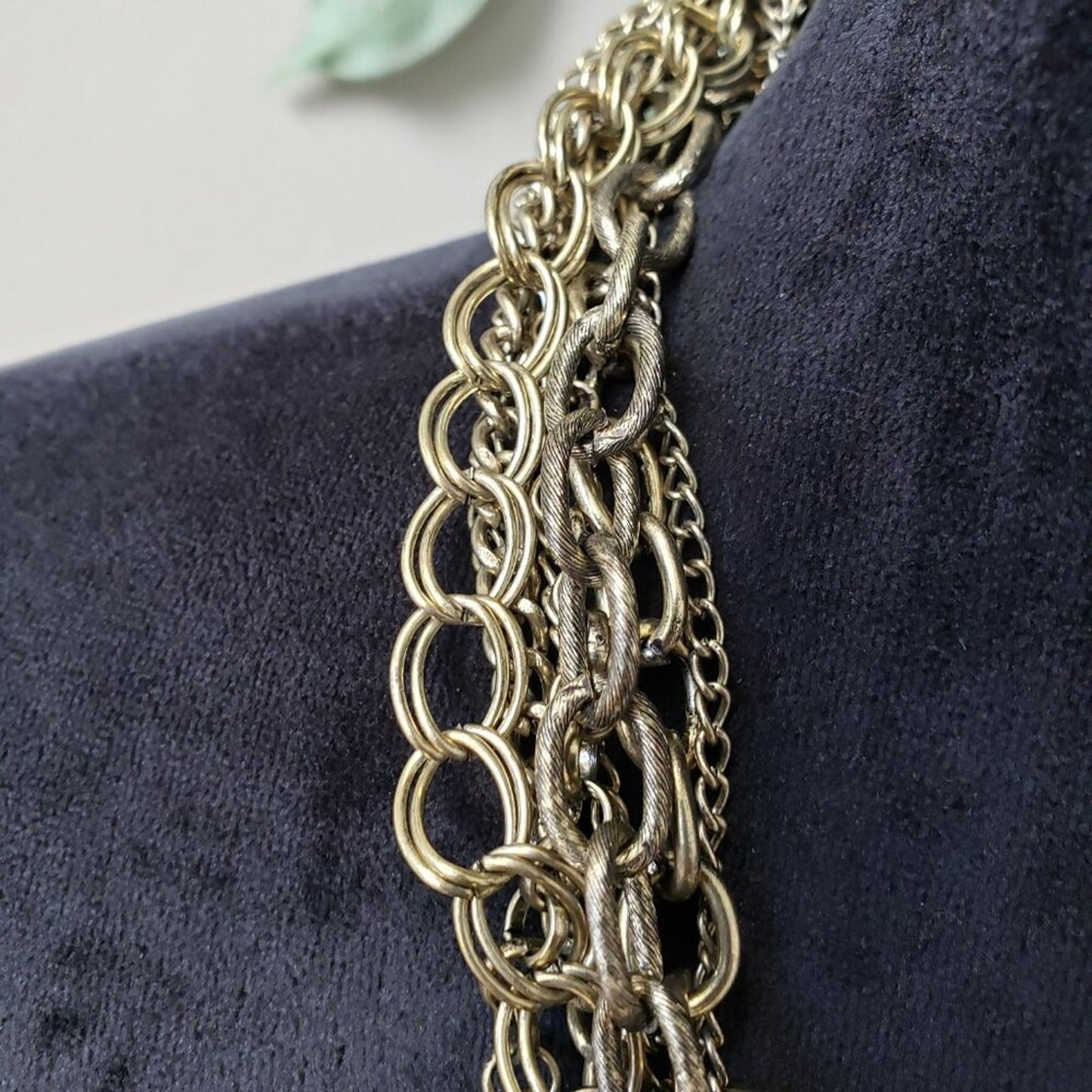 Womens Clear Crystal Stone Gold Tone Multiple Layer Chain Necklace with Lobster