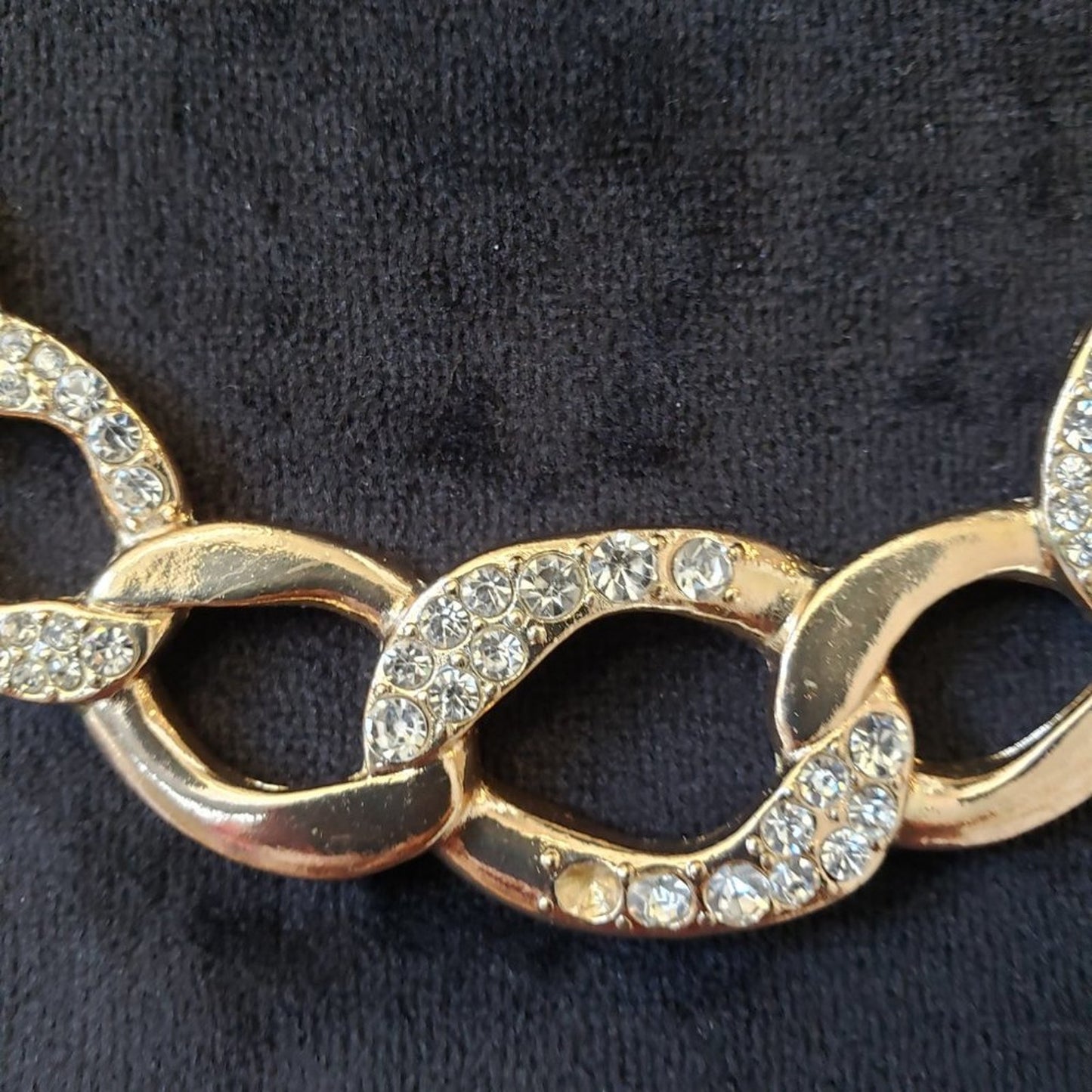 Womens Rhinestone Oval Link Curb Chain Bib Collar Necklace with Lobster Clasp