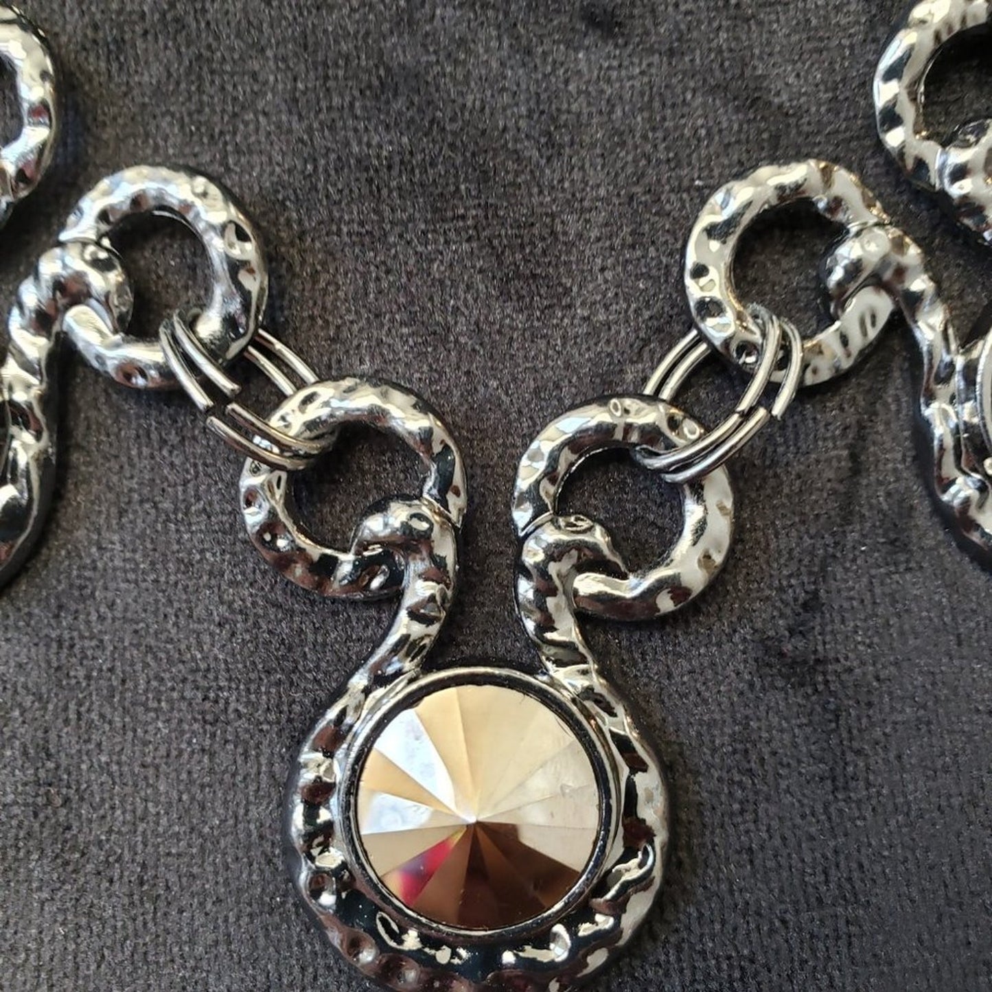 Womens Silver Three Dramatically Oil Spill Rhinestones Bib Necklace