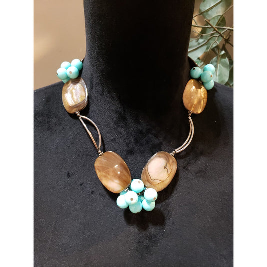 Womens Fashion Native Agate Stone Turquoise Ball Beads Cluster Necklace Jewelry