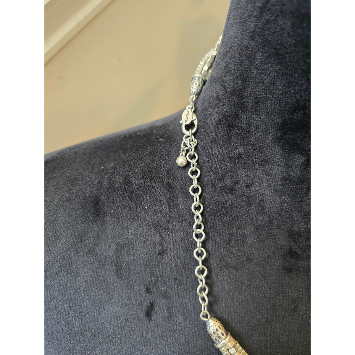 Chico's Women Layered Silver Beaded Statement Necklace Multi Strand Boho Fashion