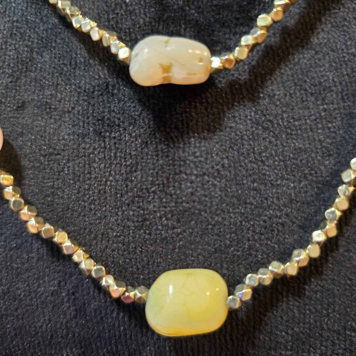 Womens Fashion Semi-Precious Stones Gold Accents Bead Two Strand Collar Necklace