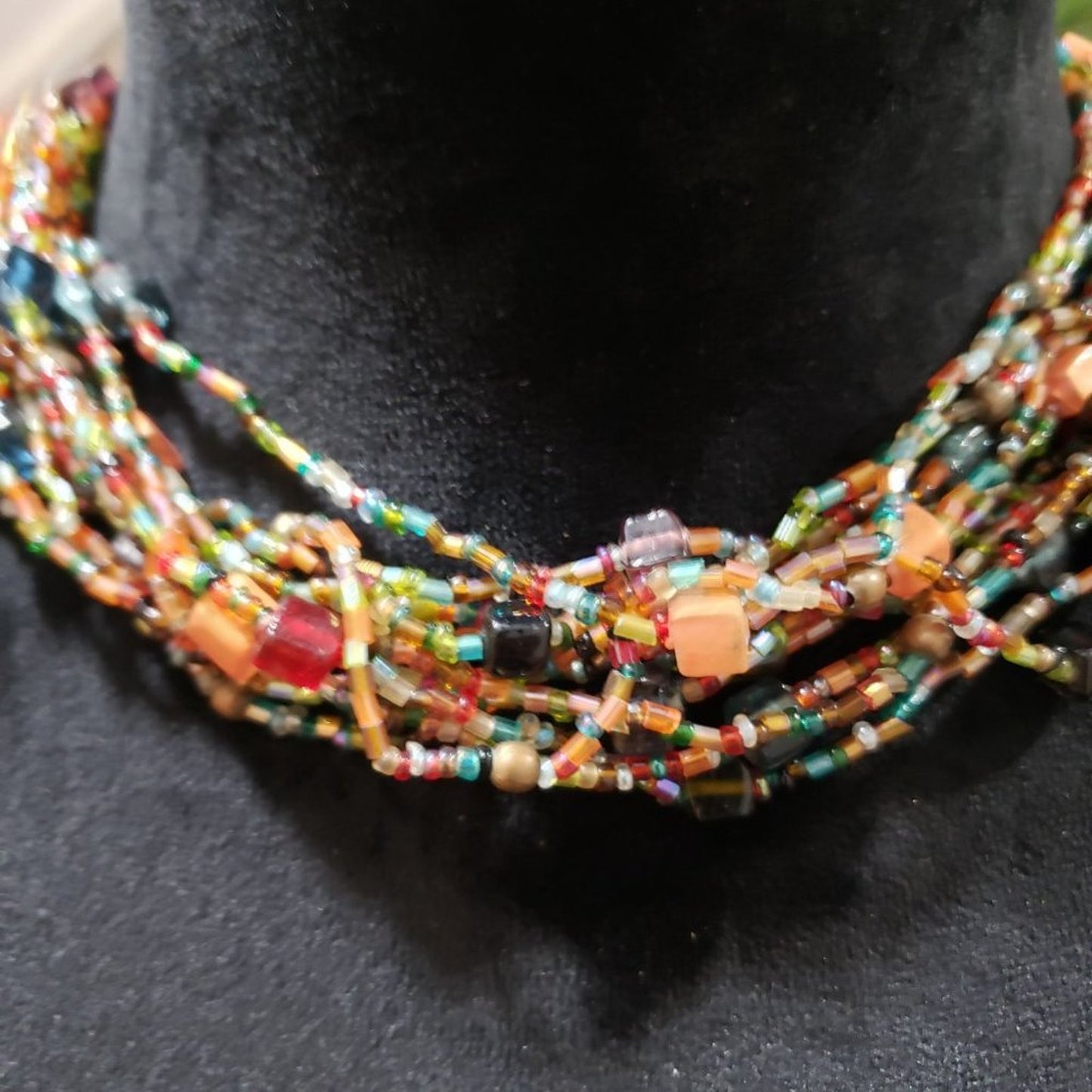 Womens Fashion Glass Seed Bead Multi Strand Braided Necklace with Lobster Clasp