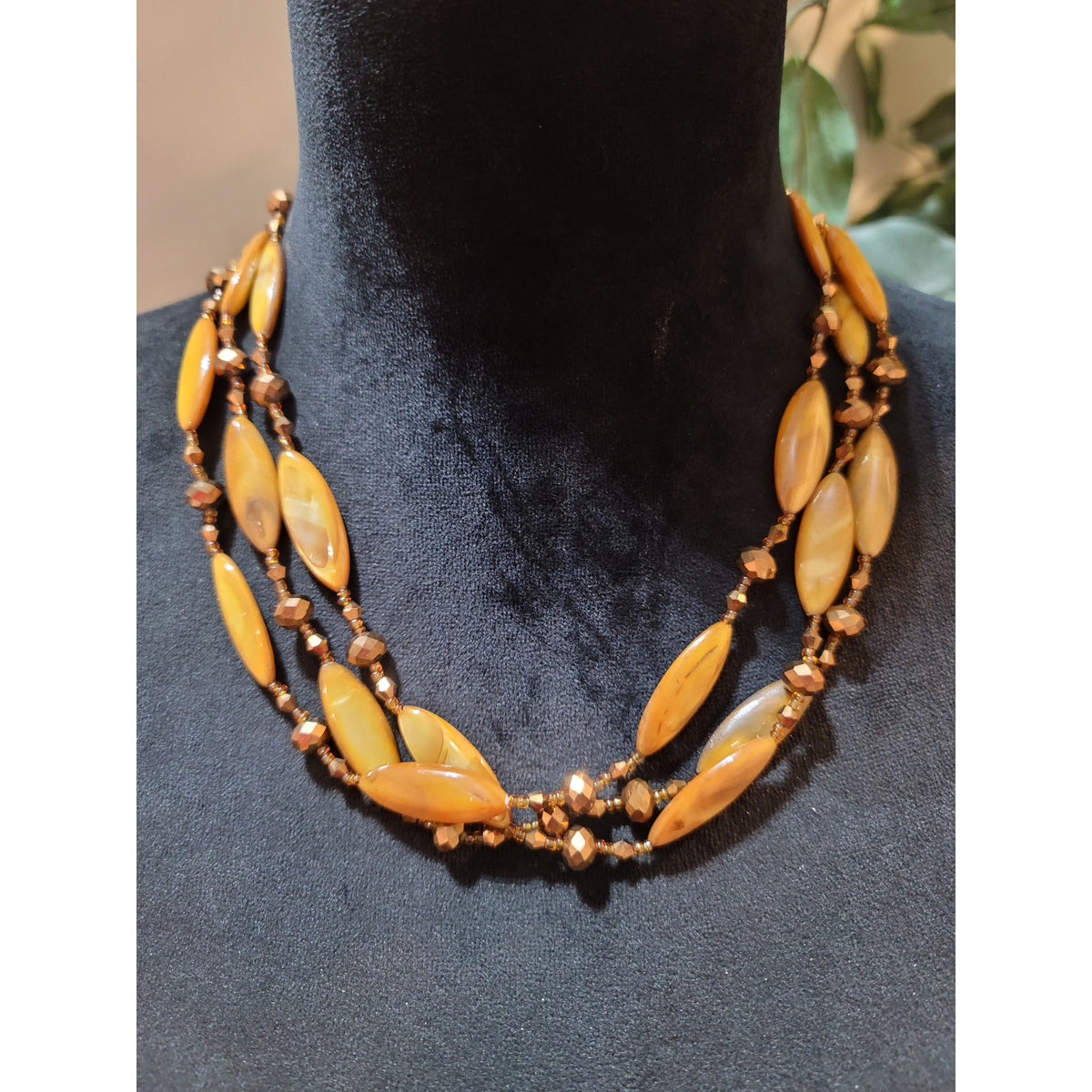 Women's Orange Beaded Multi Layer Necklace With Lobster Clasp Elegant Jewelry