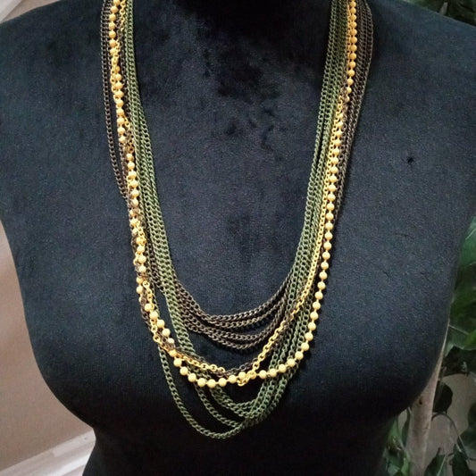 Women's Vintage Monet Multi Strand Yellow & Gold Chain Necklace With Lobster Cla