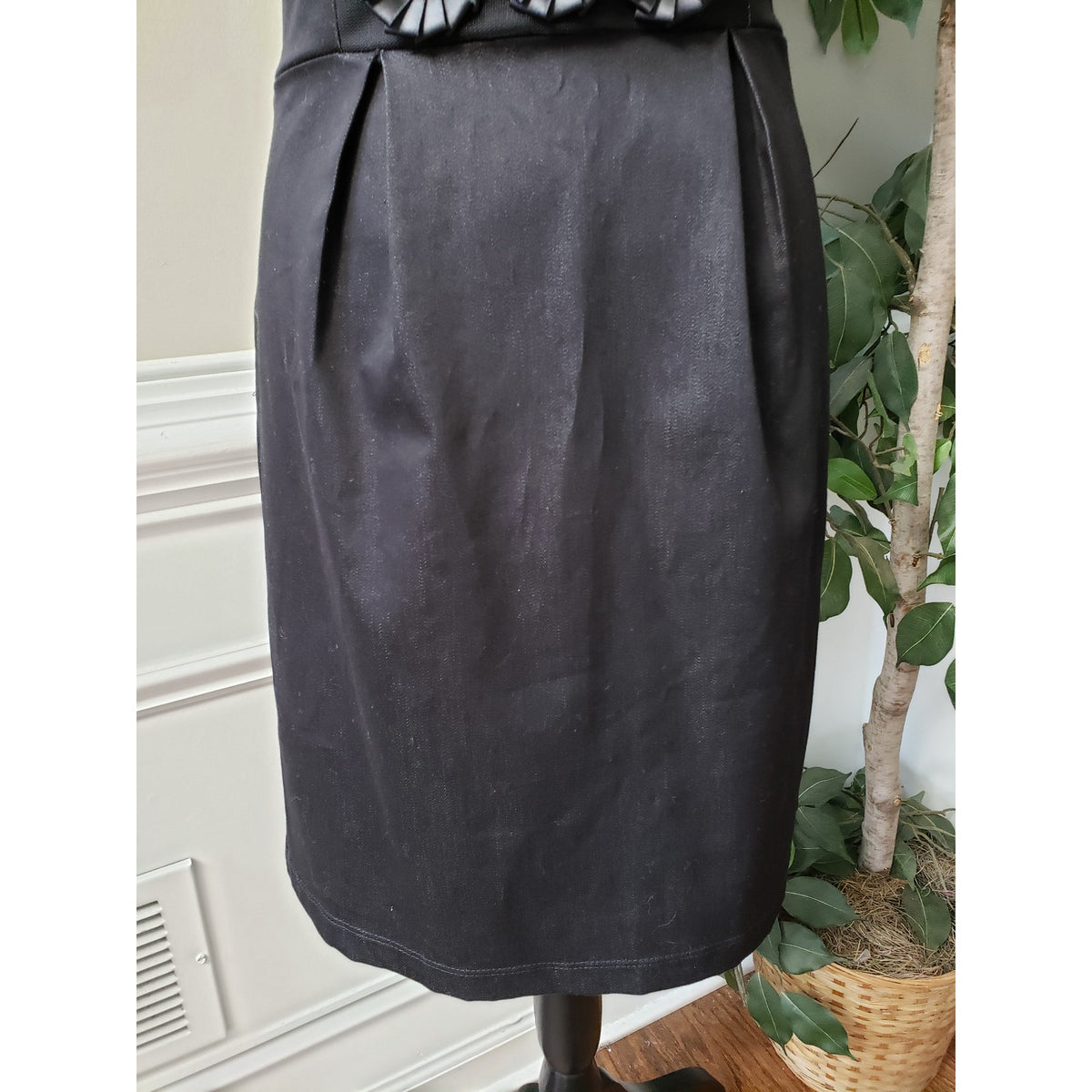 KupCake Mini Dress Women M Black Pinstriped Strapless Off The Shoulder Back Zip