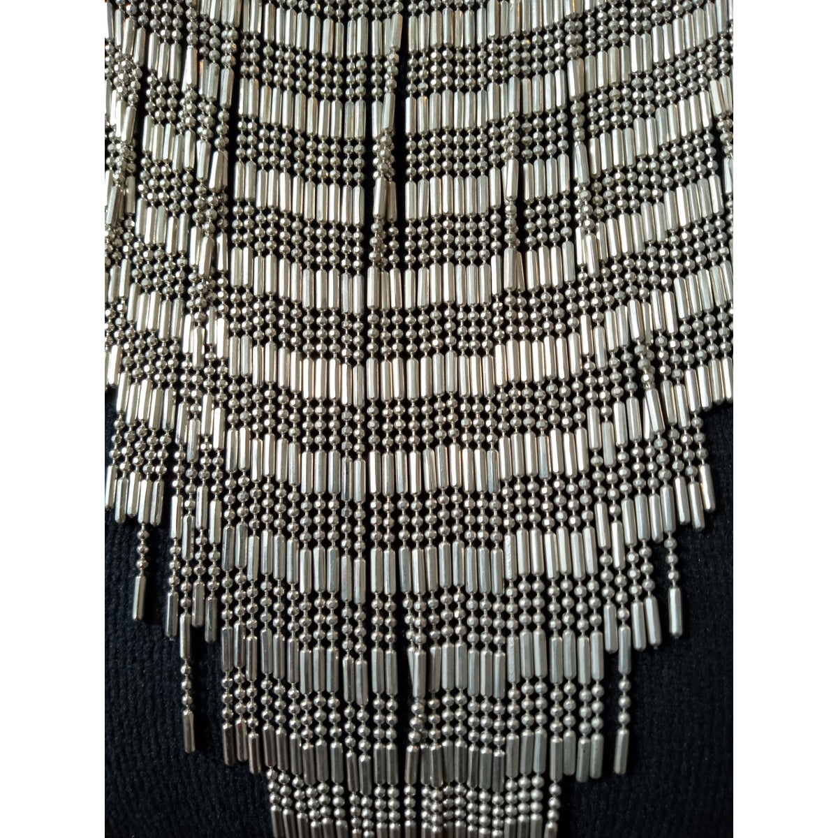 Silver Tone Layered Chain Fringe Statement Necklace Waterfall Bib Tassel Collar