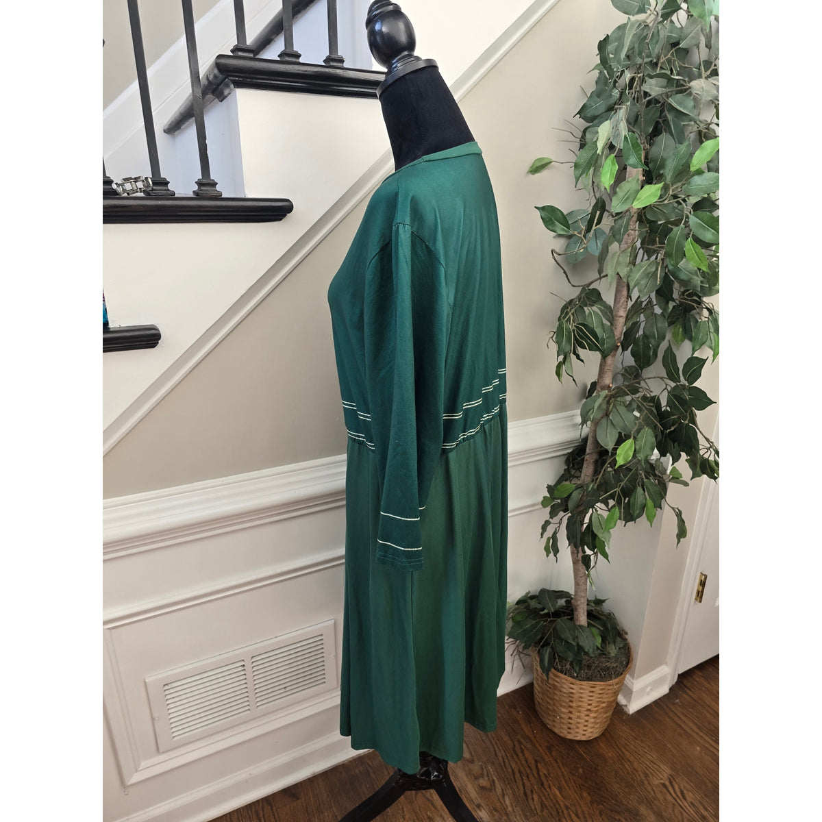 Shein Curve Fit & Flare Dress 2XL Green Patchwork Round 3/4 Sleeve Drop Shoulder