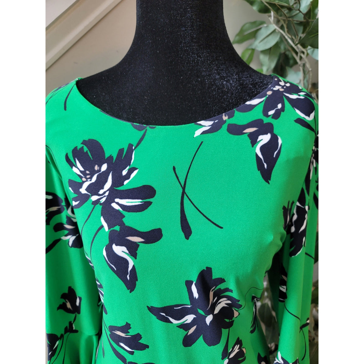 Tommy Hilfiger Dress Womens Small Green Floral Print 3/4 Sleeve Casual Chic