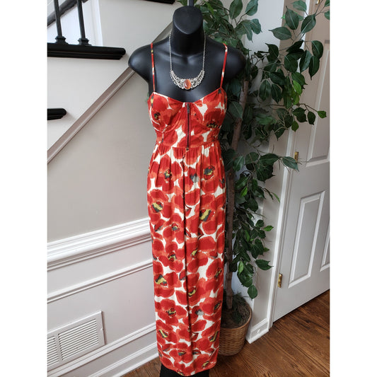ELLE Long Maxi Dress Women's Size M White & Red Strap Sweetheart Neck Sleeveless
