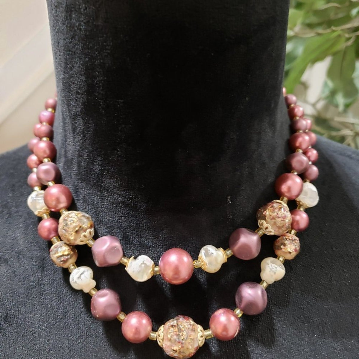 Women Fashion Double Strand Chunky Freshwater Pearl Beads Enamel Choker Necklace