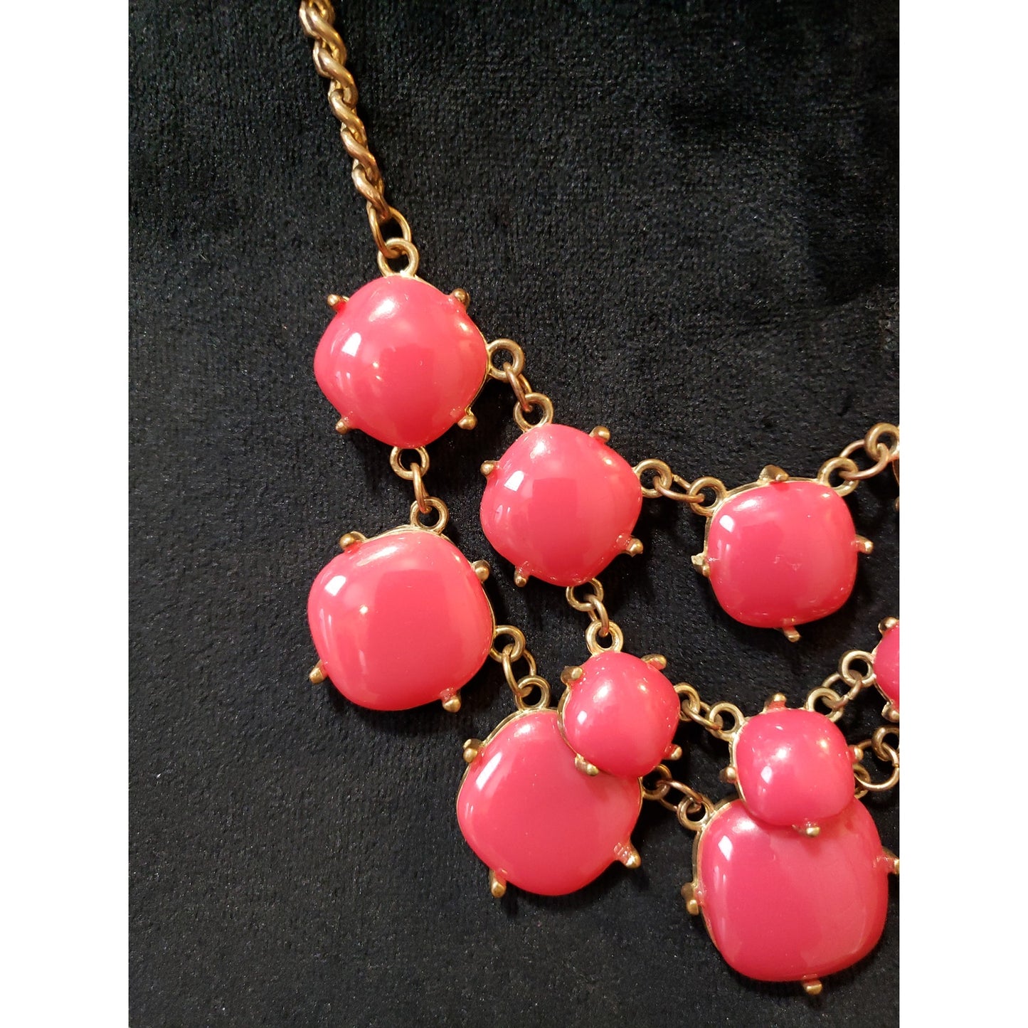 Women's Pink Bubble Statement Necklace Lobster Clasp Gold Tone Fashion
